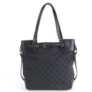 Gucci GG Canvas Leather Tote Shoulder Hand Black